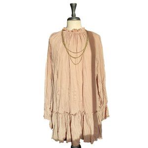 Love Riche Dress Beige Maxi Ruffle Poet Sleeves Cowl Neck Napa Valley Womans